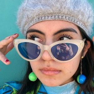 Sandblast Clear Cat Eye Frame Blue Lens Sunglasses