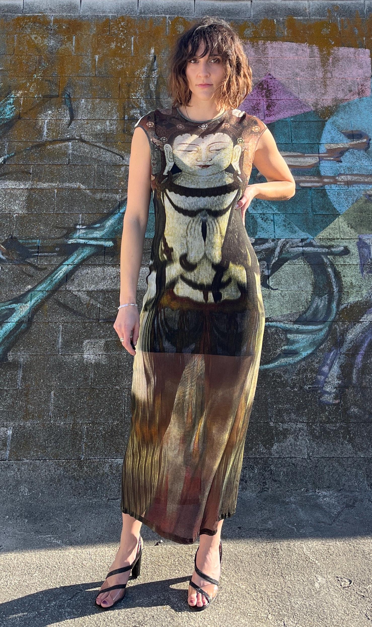 VIVIENNE TAM チュール レイヤード インクプリント ドレス ０ Vintage Vivienne Tam Mesh Maxi Dress, Kuan Yin Buddha Print - Etsy