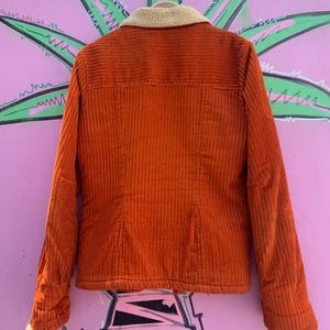 90s Orange Corduroy Sherpa Lined Jacket - Moda Int'l - Vintage Funky Sherpa Coat - Size S image 2