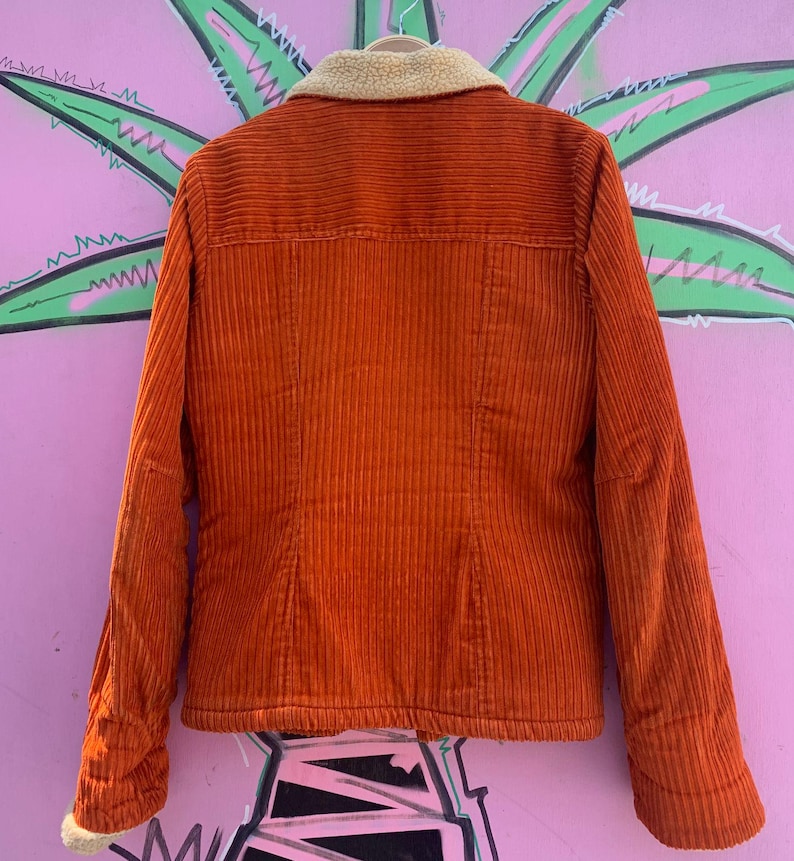 90s Orange Corduroy Sherpa Lined Jacket - Moda Int'l - Vintage Funky Sherpa Coat - Size S image 2