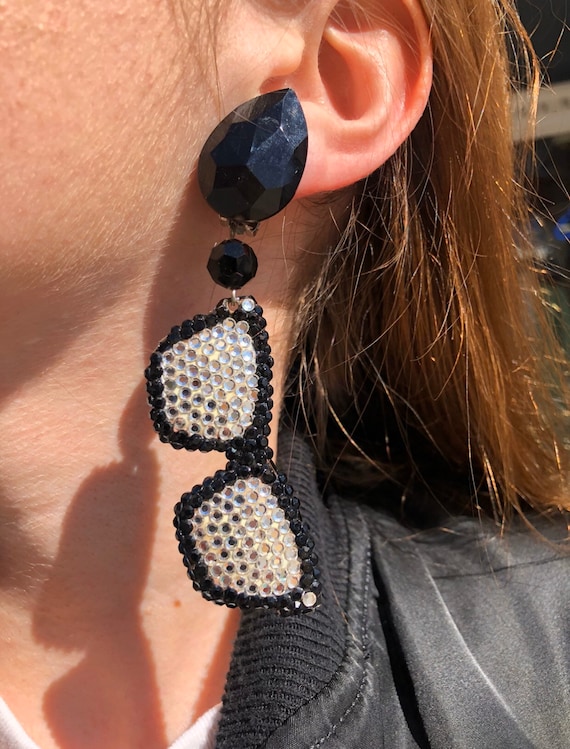 Vintage 1980's Rhinestone Sunglasses Dangle Clip-O