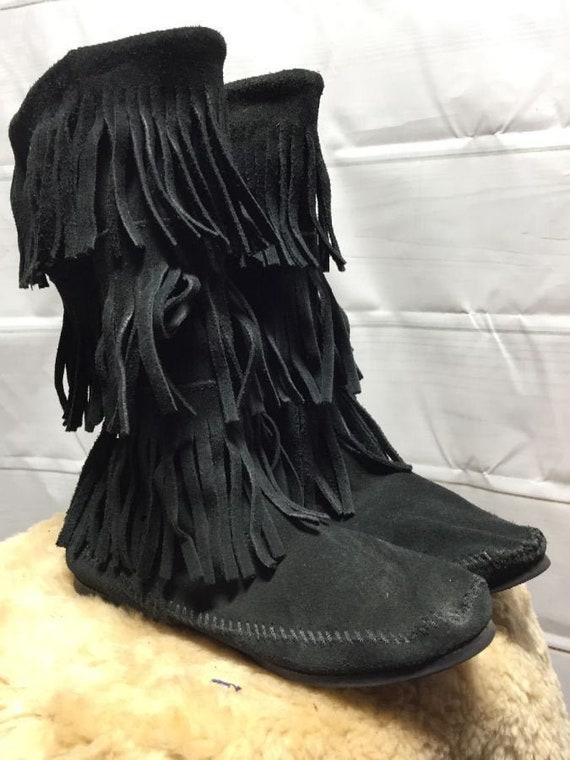 Minnetonka Fringed Suede Mid Height Moccasins/Boot