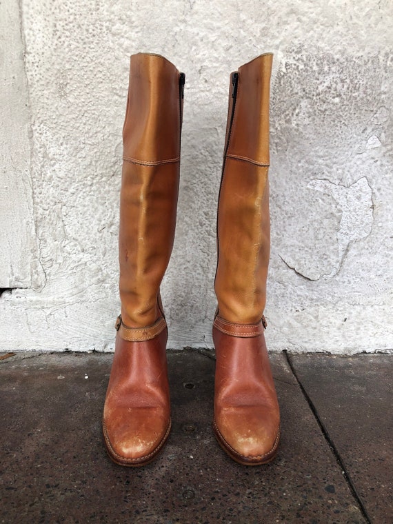 Vintage 1970's Brown Leather Heeled Boots