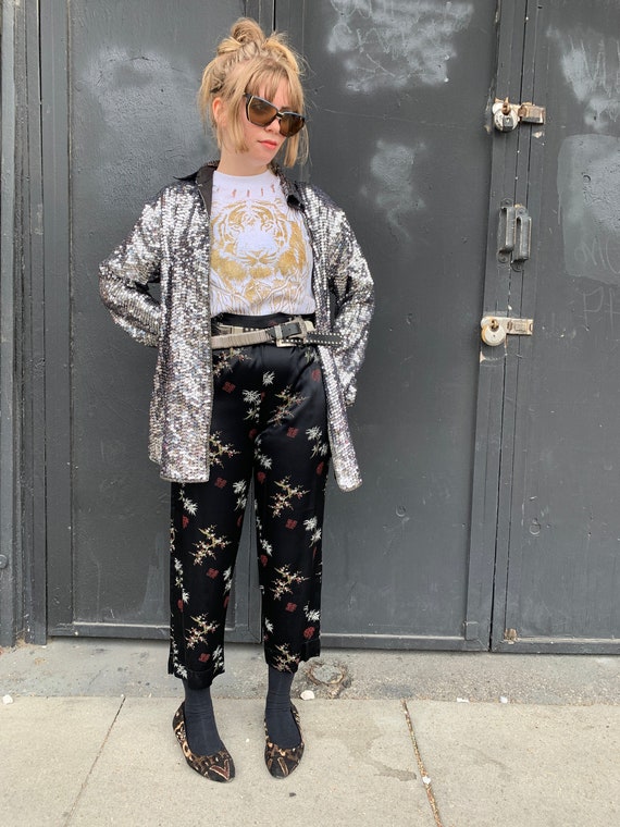 1990S Chinois Style Satin Tapered Pants