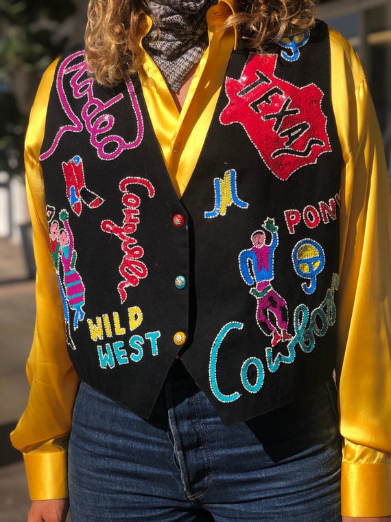 Vintage Modi Texas Rodeo Themed Sequin Vest