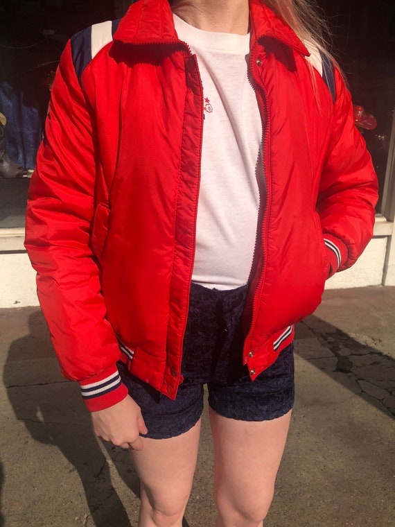 Vintage White Stag Striped Nylon Puffer Jacket