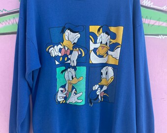 As-is 1990s Faded Donald Duck Graphic Sweatshirt Embroidered Logo