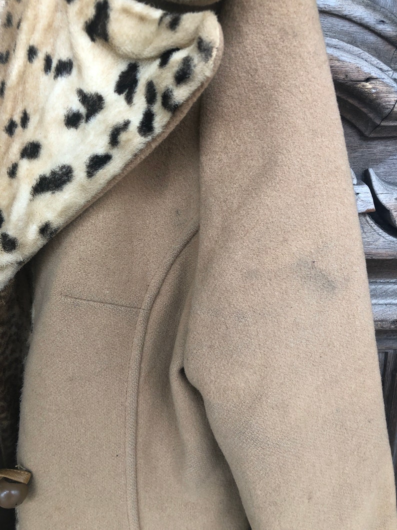 Vintage Leopard Trim Button Down Double Breasted Coat
