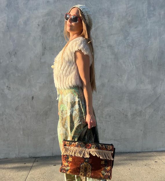 Repurposed Double Handle Carpet Bag - image 8