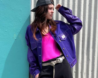 Killer Custom 1980s-90s Leather  Denim Canvas Jacket