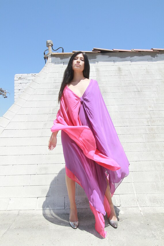 Vintage Sheer Colorblock Butterfly Dress