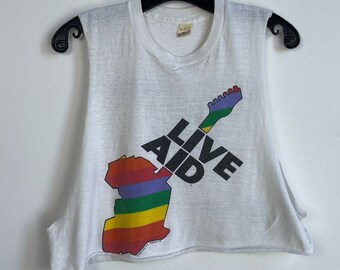 1985 Live Aid Cropped Dual Sided Cut Off Graphic Tee