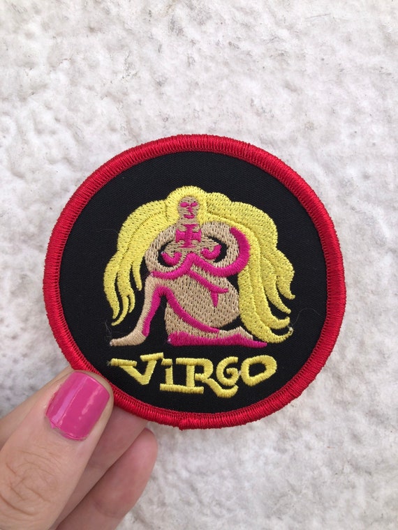 Virgo Zodiac Iron-On Patch, 3x3 Circle Astrology Embroidery