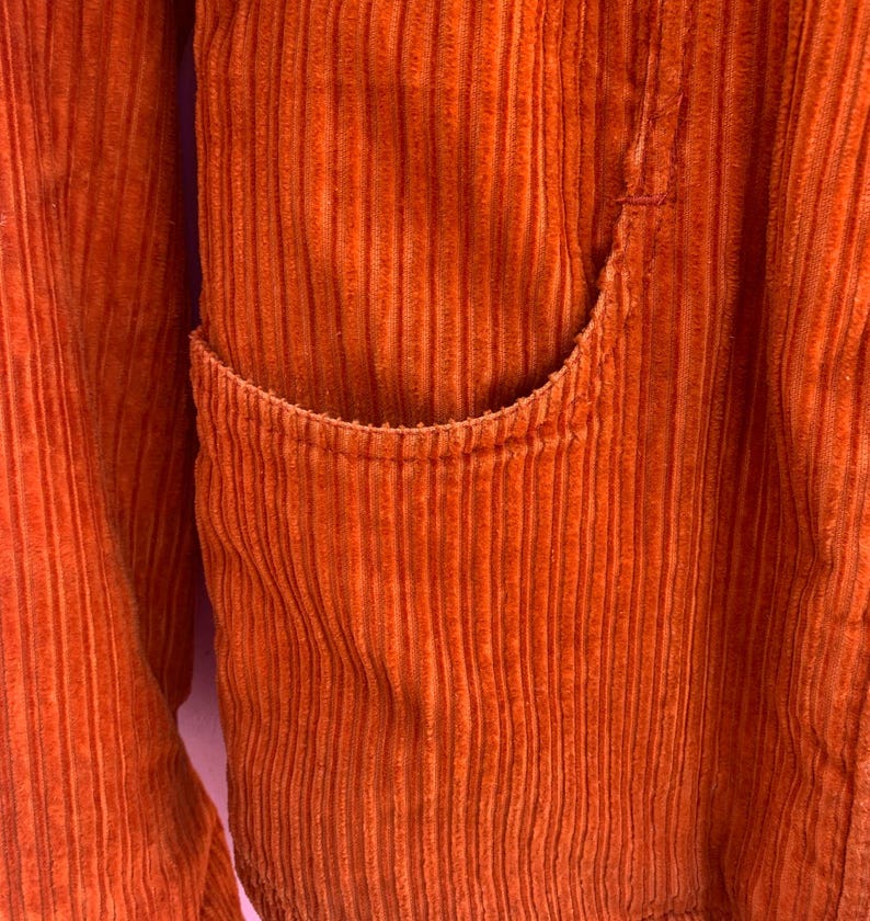 90s Orange Corduroy Sherpa Lined Jacket - Moda Int'l - Vintage Funky Sherpa Coat - Size S image 6