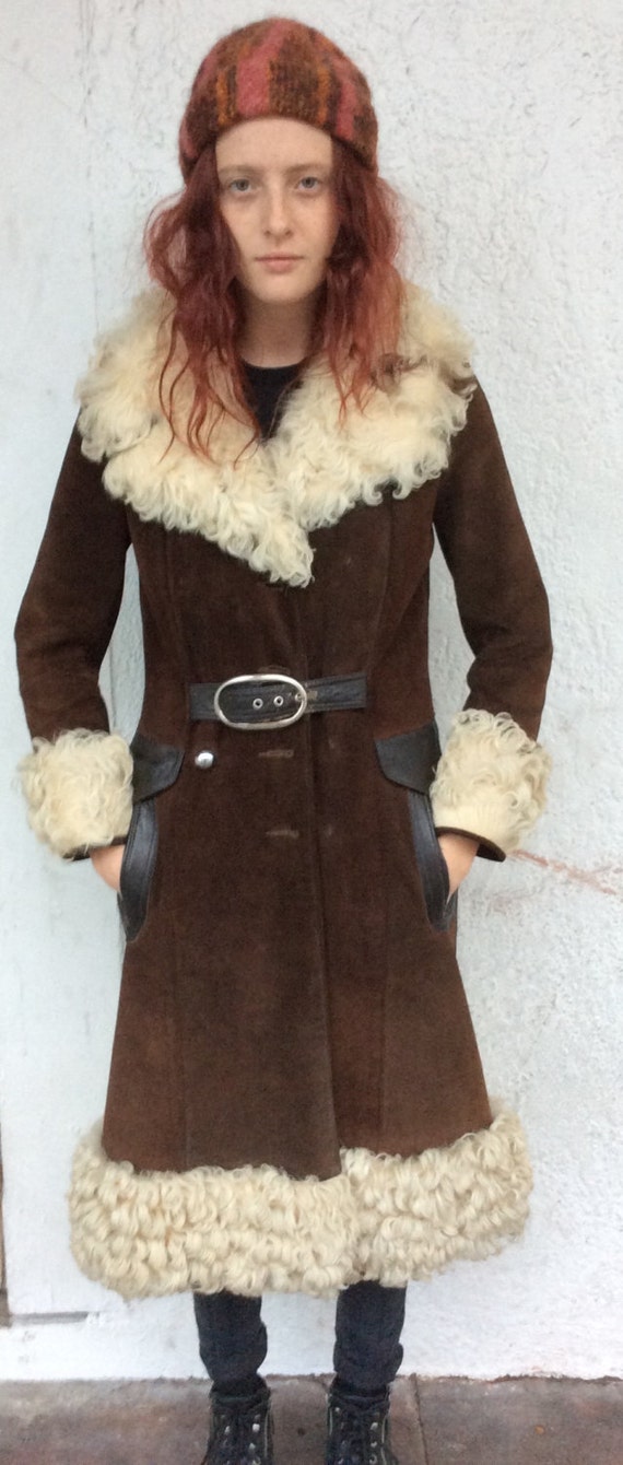 SALE Amazing 1970's Brown Suede Mohair Trim Trench