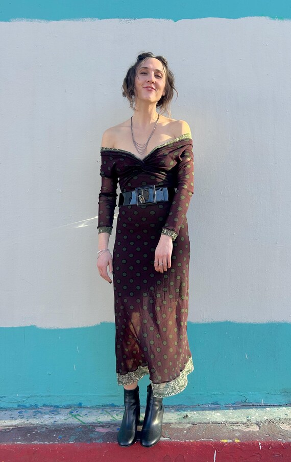 Vintage 90s Jean Paul Gaultier Polka Dot Mesh Dress, Lace Trim - Etsy