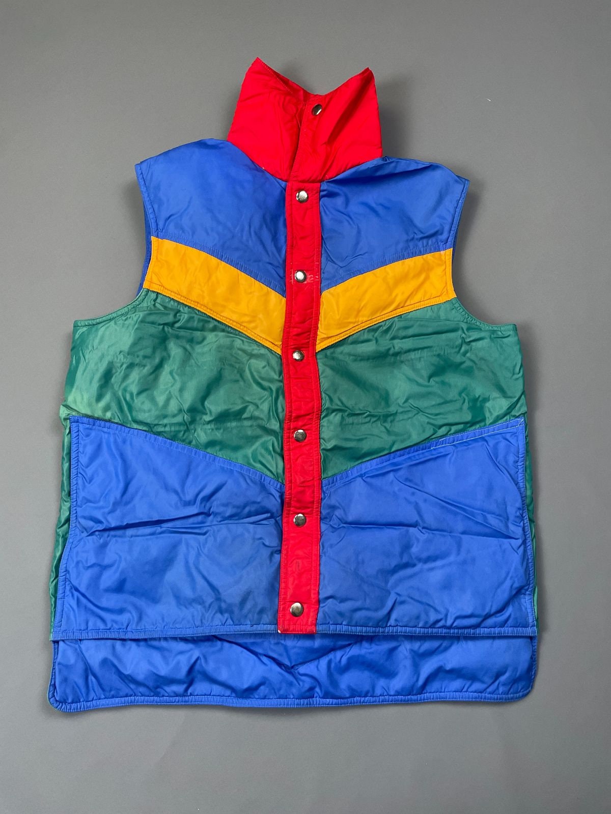 1970s-80s Colorblock Nylon Puffer Vest Snap Buttons - Etsy