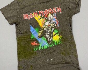 Faded 1989 Iron Maiden Maiden England Eddie On Motorcycle Single Stitch T-shirt