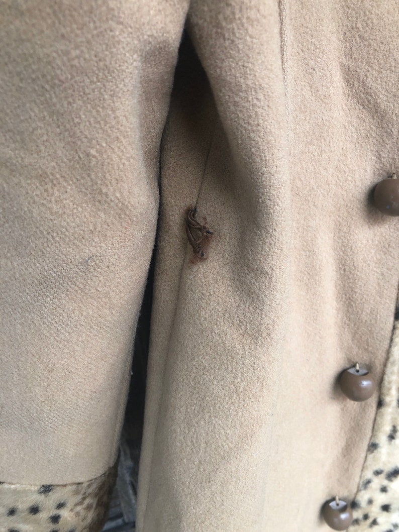 Vintage Leopard Trim Button Down Double Breasted Coat