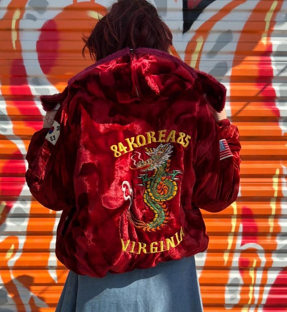 予約販売 1984-85 Crushed Jacket Tour SUKAJAN KOREA Embroidered Velvet レディースウェア