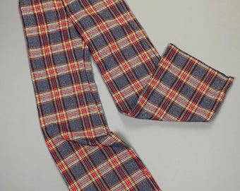 1970s Made In France Wool Blend Wide Leg Tartan Plaid Pants