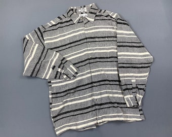 Chemise boutonnée en coton à rayures vintage des années 90 - New Old Stock XXL