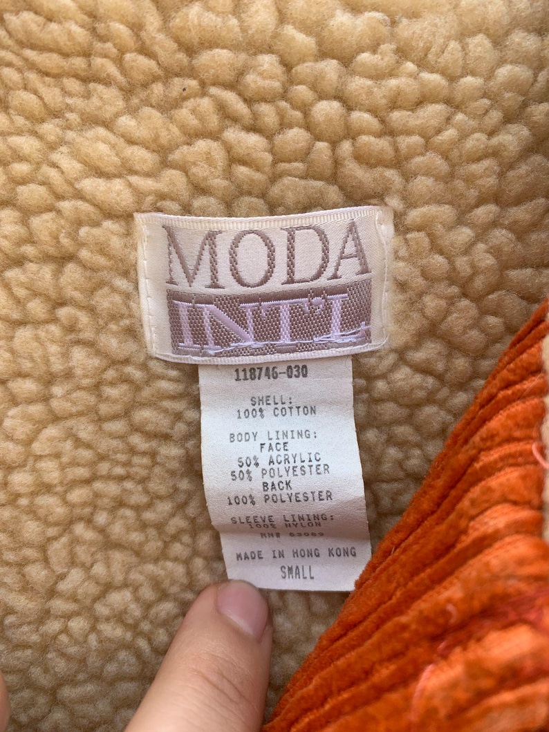 90s Orange Corduroy Sherpa Lined Jacket - Moda Int'l - Vintage Funky Sherpa Coat - Size S image 3