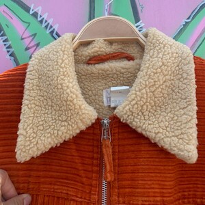 90s Orange Corduroy Sherpa Lined Jacket - Moda Int'l - Vintage Funky Sherpa Coat - Size S image 4