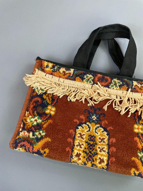 Repurposed Double Handle Carpet Bag - image 6