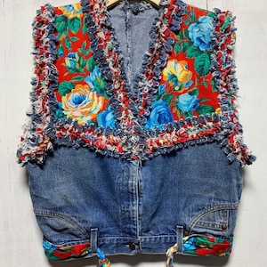Repurposed Levis Jeans One Of A Kind Denim Floral Vest
