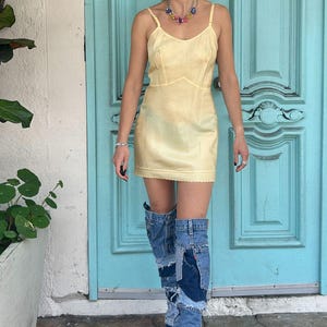 Spaß! Individuell! Levis Denim Patchwork Kniehochhackige Stiefel mit hinteren Anhänger Bild 5