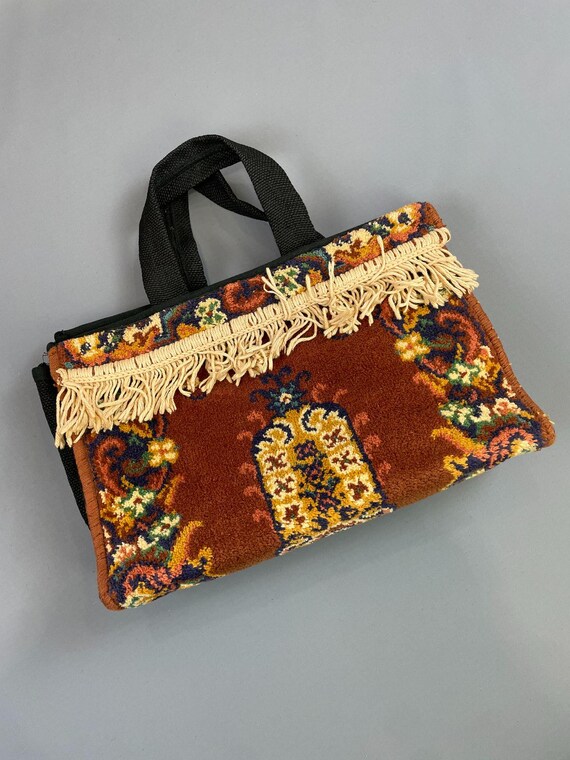 Repurposed Double Handle Carpet Bag - image 2