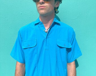 1980s Deadstock Double Chest Pocket  Mesh Paneled Collared Shirt