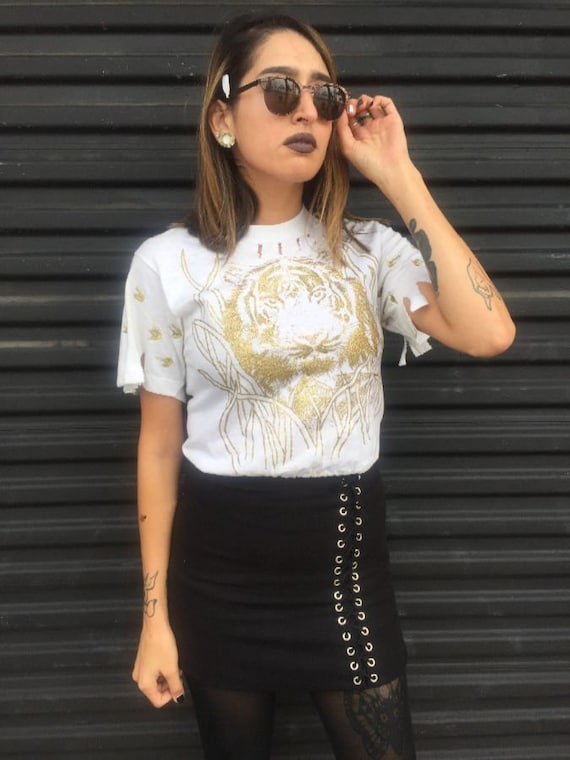 1980s Glitter Tiger Print Cropped Top As-is