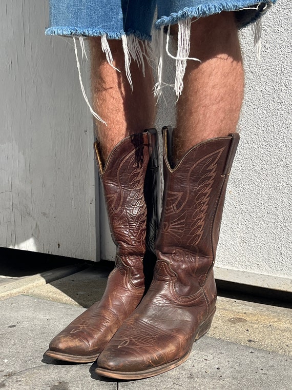 Classic Vintage Stitch Panel Brown Leather Durango Cowboy  display picture 1