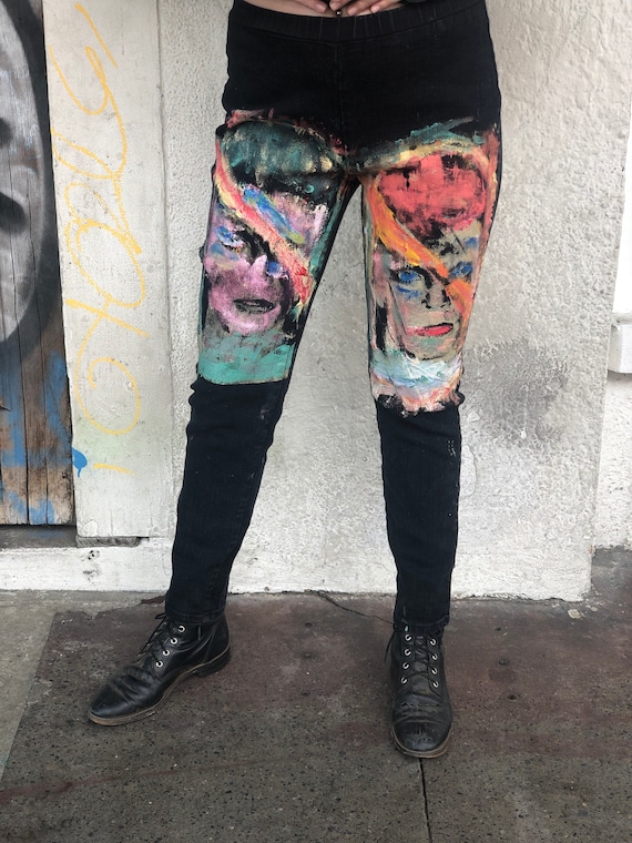 Hand Painted David Bowie Tapered Denim Stretchy Pa