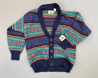 Pull cardigan en tricot de laine coloré Deadstock