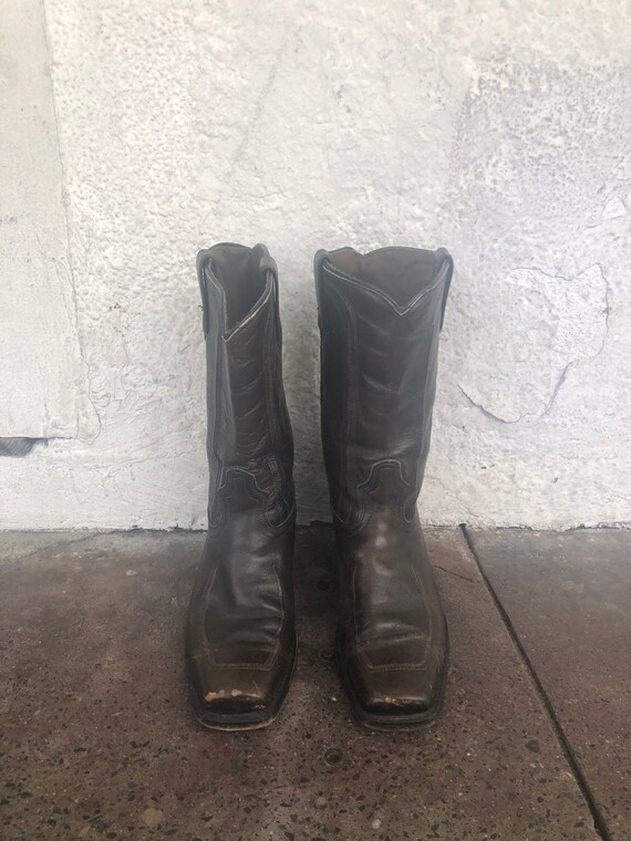 Western Brown Leather Square Toe Cowboy Boots