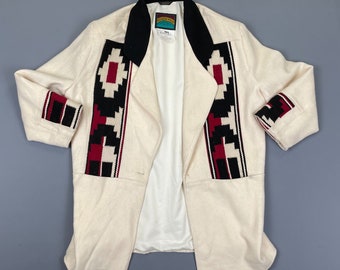 Gorgeous! VINTAGE 1990S Southwestern Style Wool Coat W Geometric Tapestry Panels