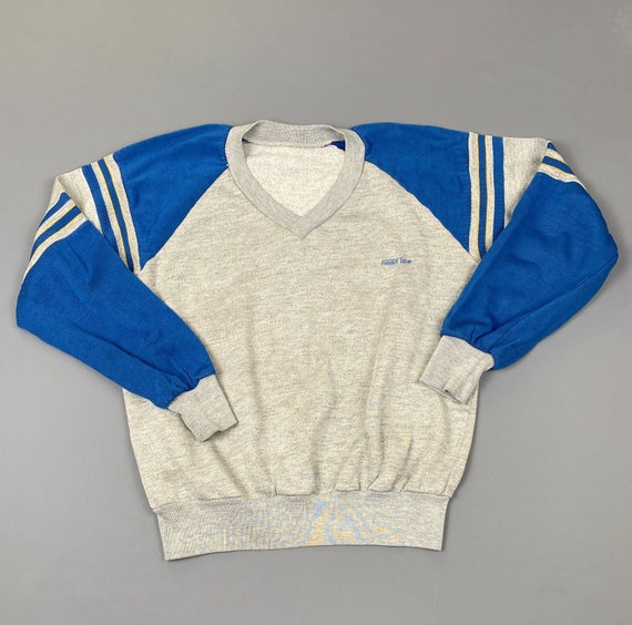 Retro 1970s V-neck Sweatshirt Arm Stripes - image 1