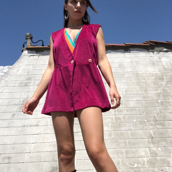 Vintage Purple Terrycloth Swim Cover-Up