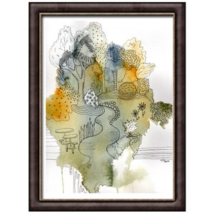 Astratto Woodland Acquerello e Pittura a inchiostro - Stampa o opera d'arte originale