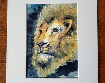 Original Dignified Lion Watercolor Painting