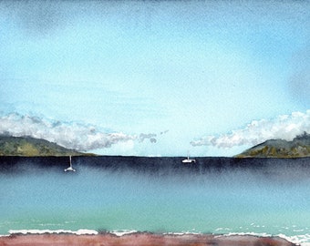 Kaanapali Beach Catamaran View Maui - Watercolor Painting - Print or Original