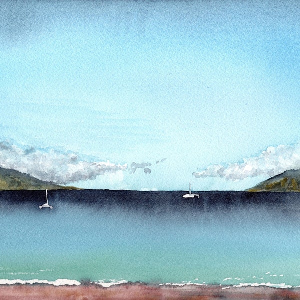 Kaanapali Beach Catamaran View Maui - Watercolor Painting - Print or Original