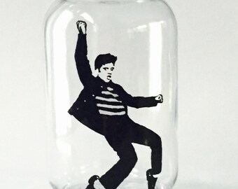 Hand painted Elvis mason jar. Jailhouse rock