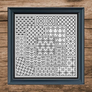 Blackwork Squares Floral Cross Stitch Pattern