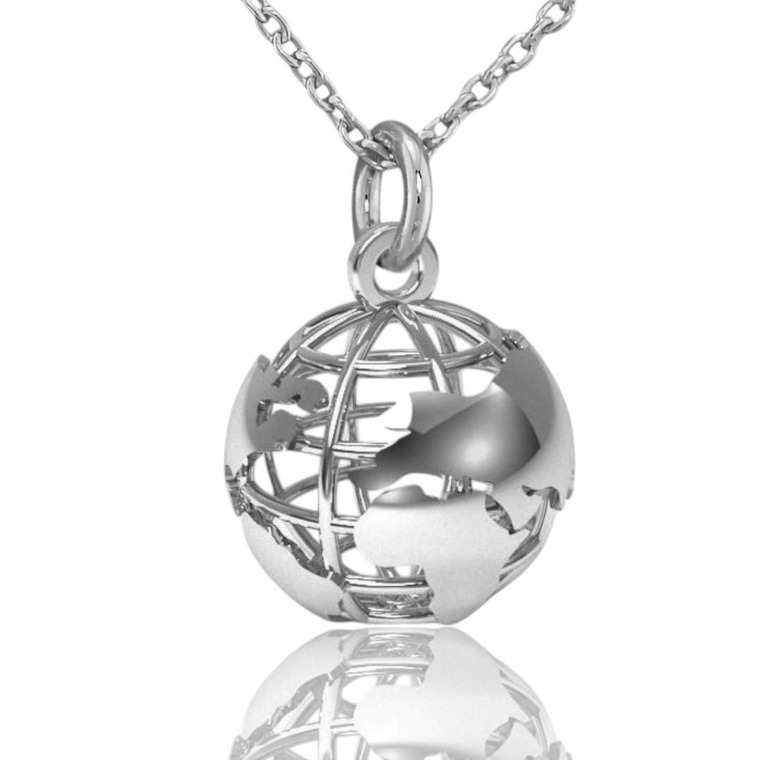Solid 25 Sterling Silver Globe Earth Pendant, World Globe Charm, 3D ...