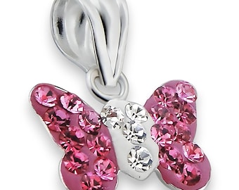 Pendentif papillon en argent sterling : bijoux avec accents de cristaux roses