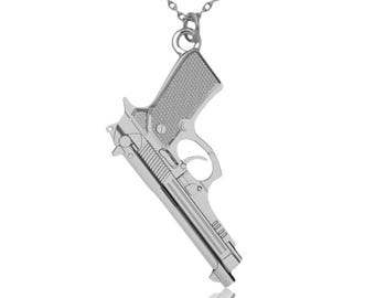 Pendentif pistolet en argent sterling massif 925, breloque pistolet, collier d'arme, chaîne torsadée, coffret cadeau, cadeau d'anniversaire, cadeau homme